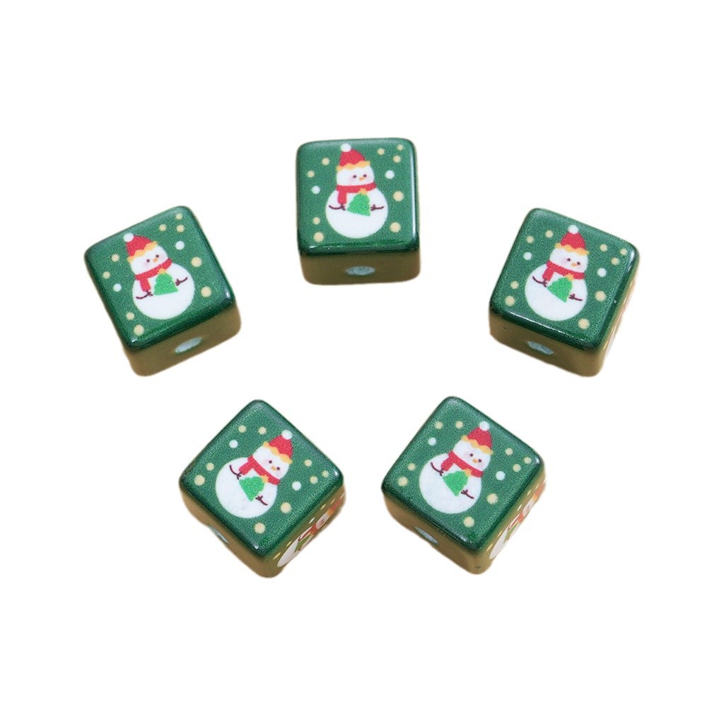 Baking Painted Christmas Square Acrylic Beads 15mm 10pcs 5