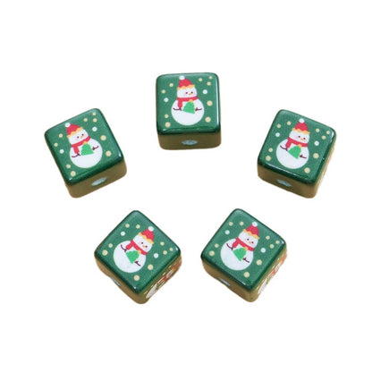 Baking Painted Christmas Square Acrylic Beads 15mm 10pcs 5