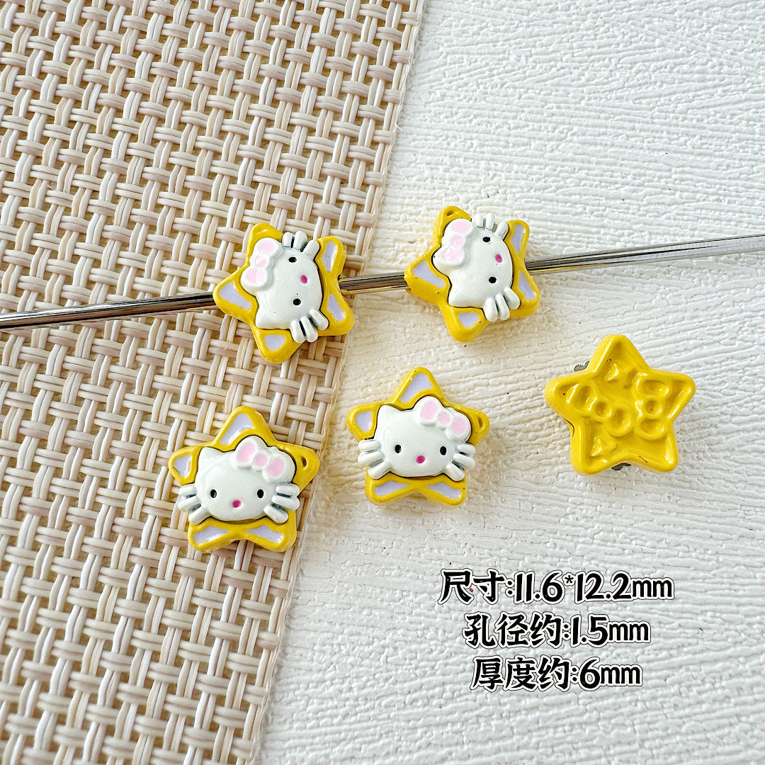 Star Shaped Metal Beads Adorable Painted Animals Glossy Alloy 10pcs 13