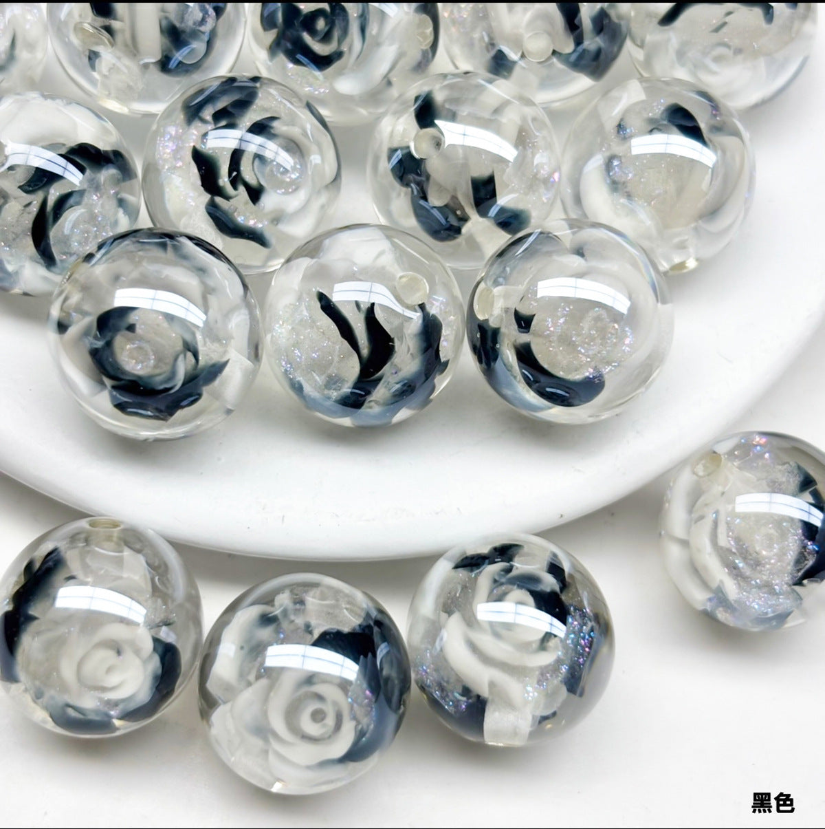 Clear Glazed Rose Resin Beads 16mm Round Decorative 10pcs 3