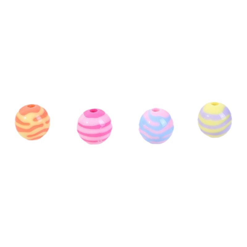 Cartoon Round Acrylic Beads 14mm Striped Complementary Colors 50pcs 5