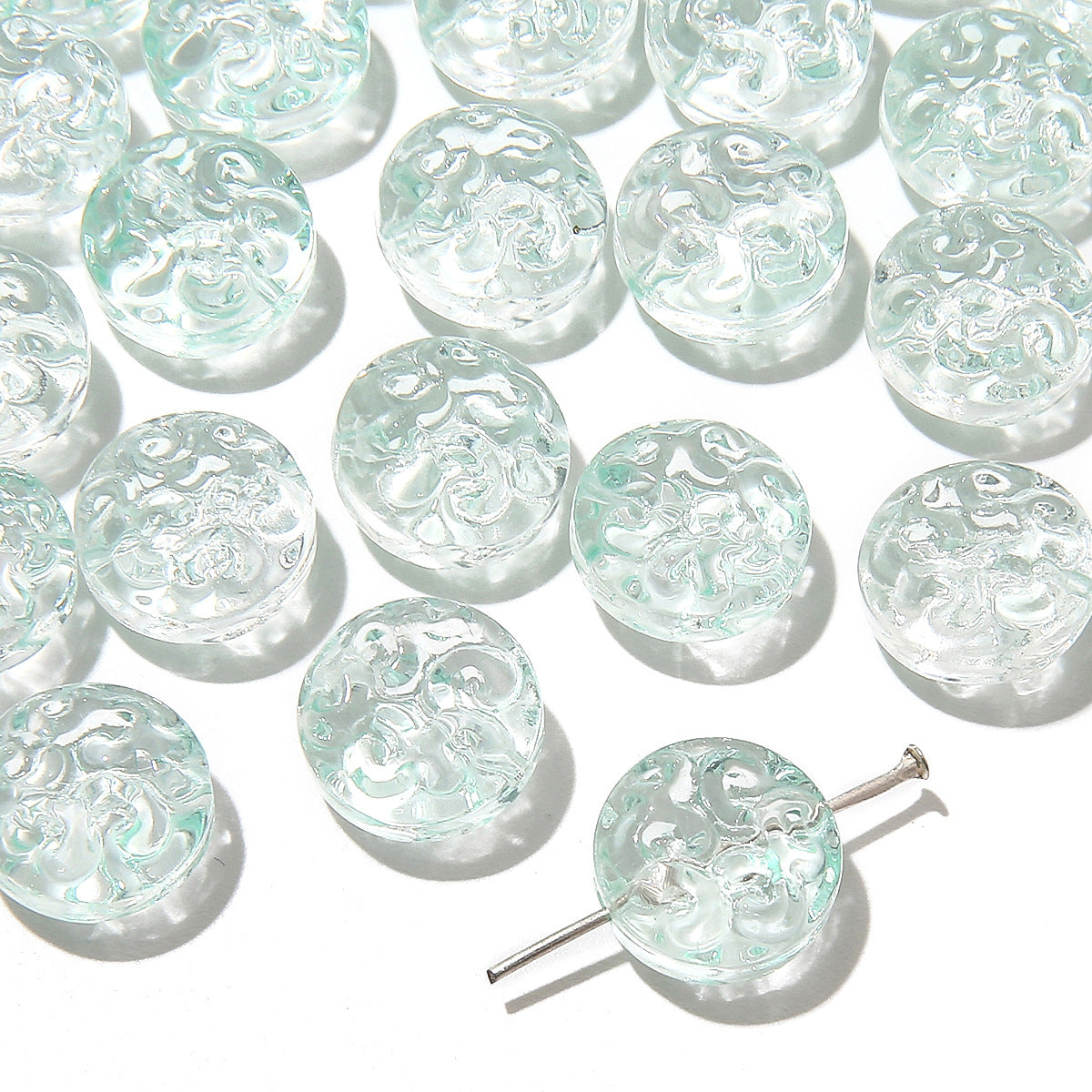 Transparent Floral Round Glass Beads 13mm Pastel Mixed 20pcs 17