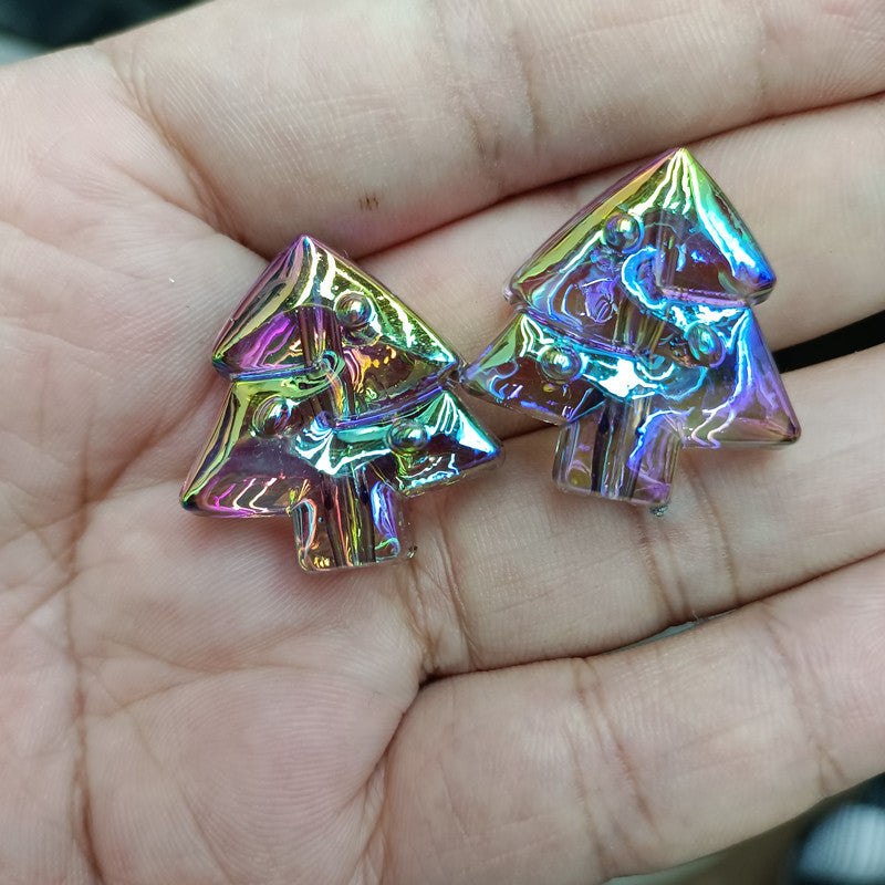Transparent Christmas Tree Acrylic Beads 25mm UV Plating 100pcs 10