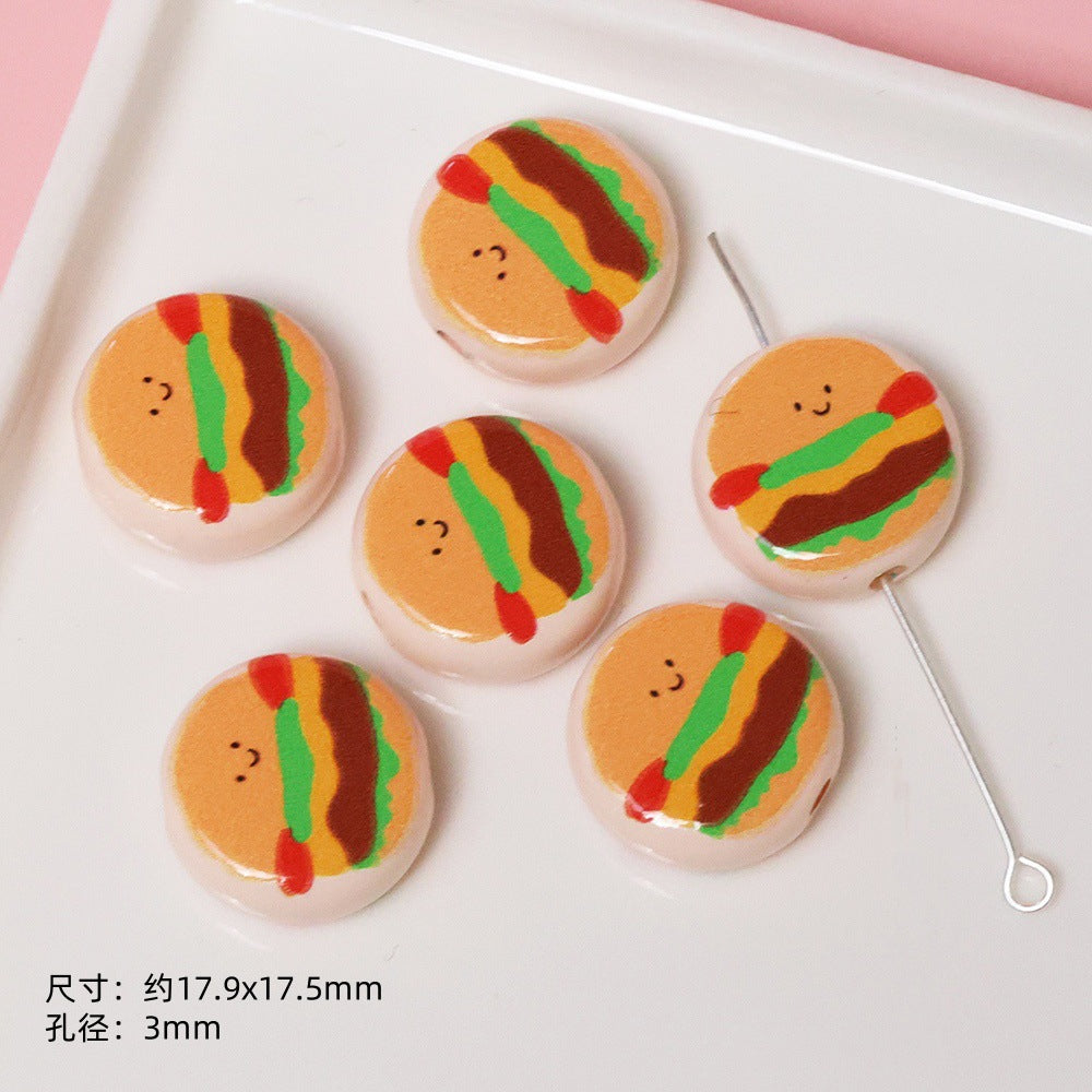 Dessert Acrylic Flat Beads 17mm Printed Cute Food Designs 10pcs 7