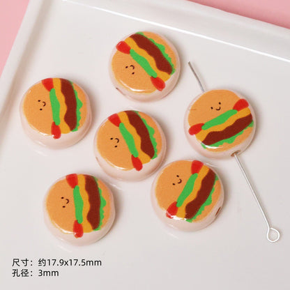 Dessert Acrylic Flat Beads 17mm Printed Cute Food Designs 10pcs 7