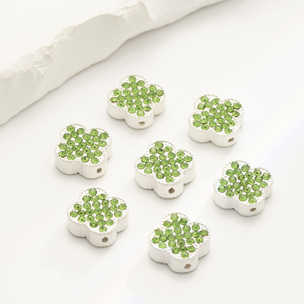 Four-Leaf Clover Rhinestone Beads 16mm Alloy Pave 10pcs 4