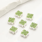 Four-Leaf Clover Rhinestone Beads 16mm Alloy Pave 10pcs 4