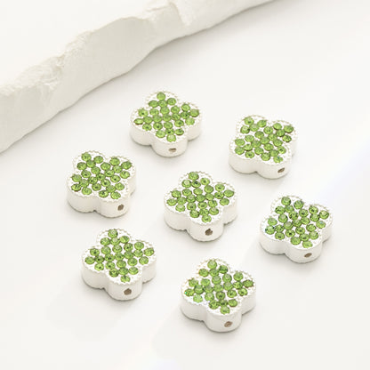 Four-Leaf Clover Rhinestone Beads 16mm Alloy Pave 10pcs 4