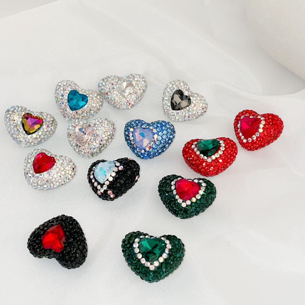 Rhinestone Heart Clay Beads 24mm Colorful Sparkling 6pcs 4