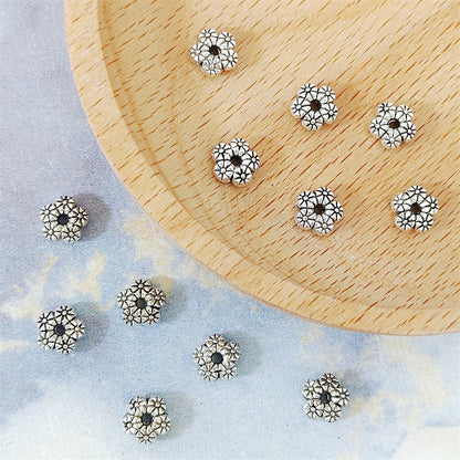 Alloy Flower Spacer Beads 7mm Matte Five Petal Tibetan Style 100pcs 3