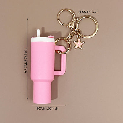 Mini Tumbler Keychain with Starfish Charm Plastic Beach Theme 2pcs 4