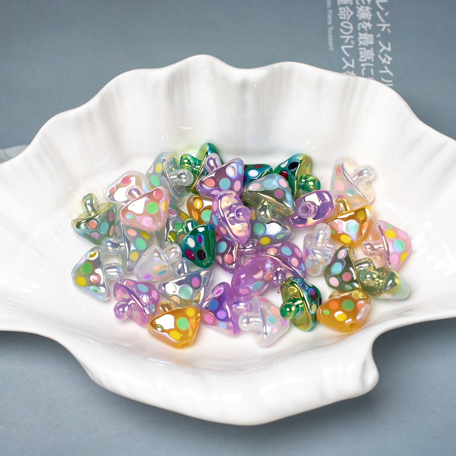Glow In The Dark Mushroom Resin Beads 17mm Polka Dotted 20pcs 3