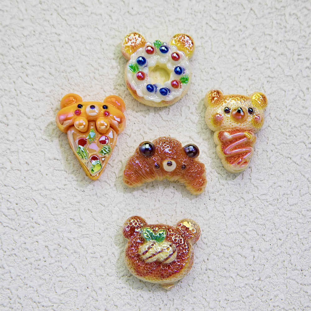 Plating Irregular Bear Bread Resin Beads Glossy Colorful 10pcs