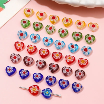 Millefiori Flower Glass Beads 8mm Colored Heart Shape 20pcs