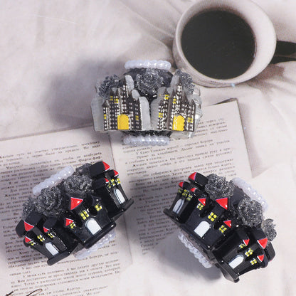 Gothic Castle Polymer Clay Rhinestone Beads 22mm 5pcs 8