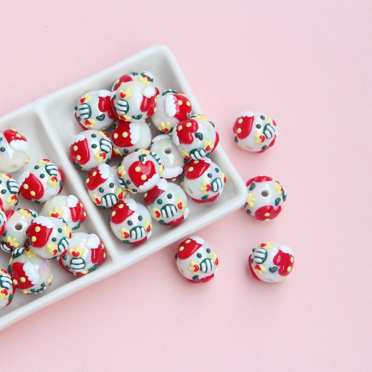 Hand Painted Christmas Wreath and Snowflake Acrylic Beads 18mm 10pcs 8