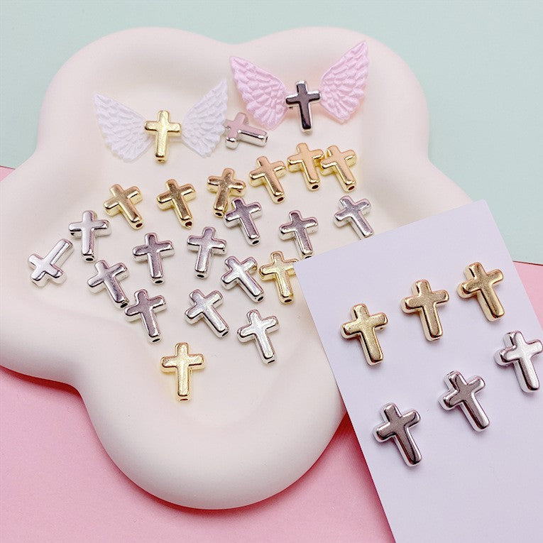 Cross CCB Plastic Acrylic Beads 15mm Metallic Gold Silver 100pcs 3