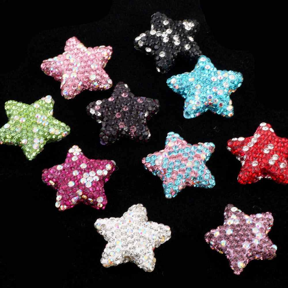 Rhinestone Star Clay Beads 25mm Colorful Sparkle 6pcs 3