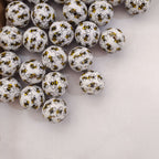 Printed Bubblegum Beads 20mm Adorable Bee Pattern White 10pcs