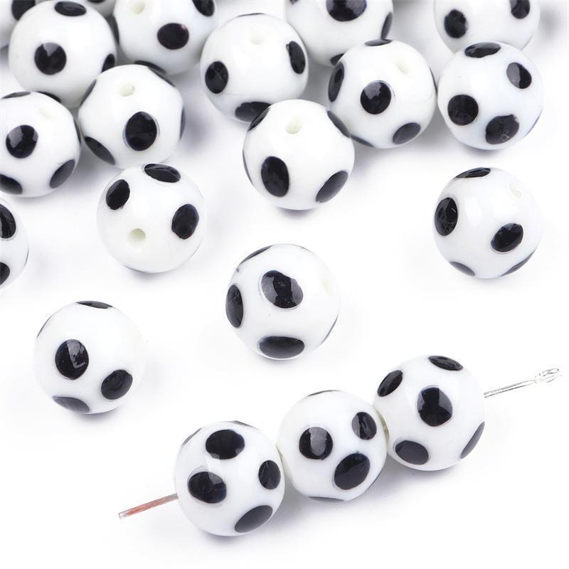 Painted Dots Glass Beads 12mm Colorful Glossy 2pcs 12