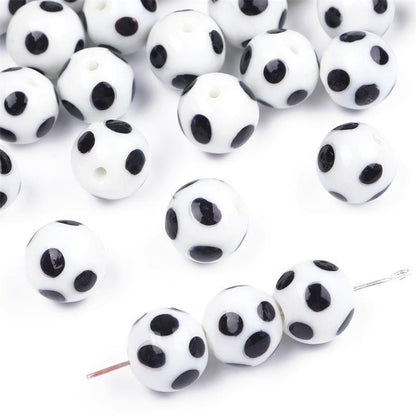 Painted Dots Glass Beads 12mm Colorful Glossy 2pcs 12