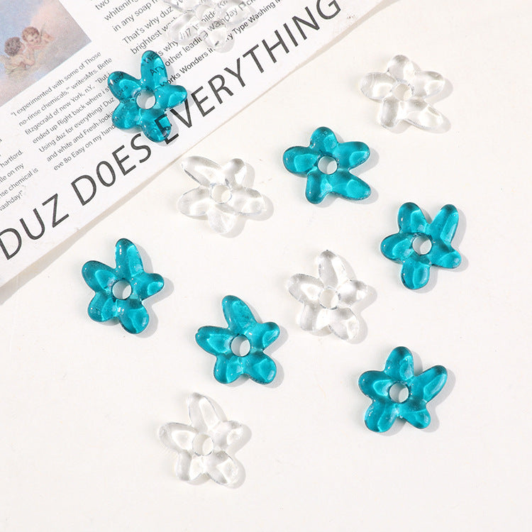 Lampwork Glass Beads Irregular Five Petal Flower Transparent 19mm 3pcs 4