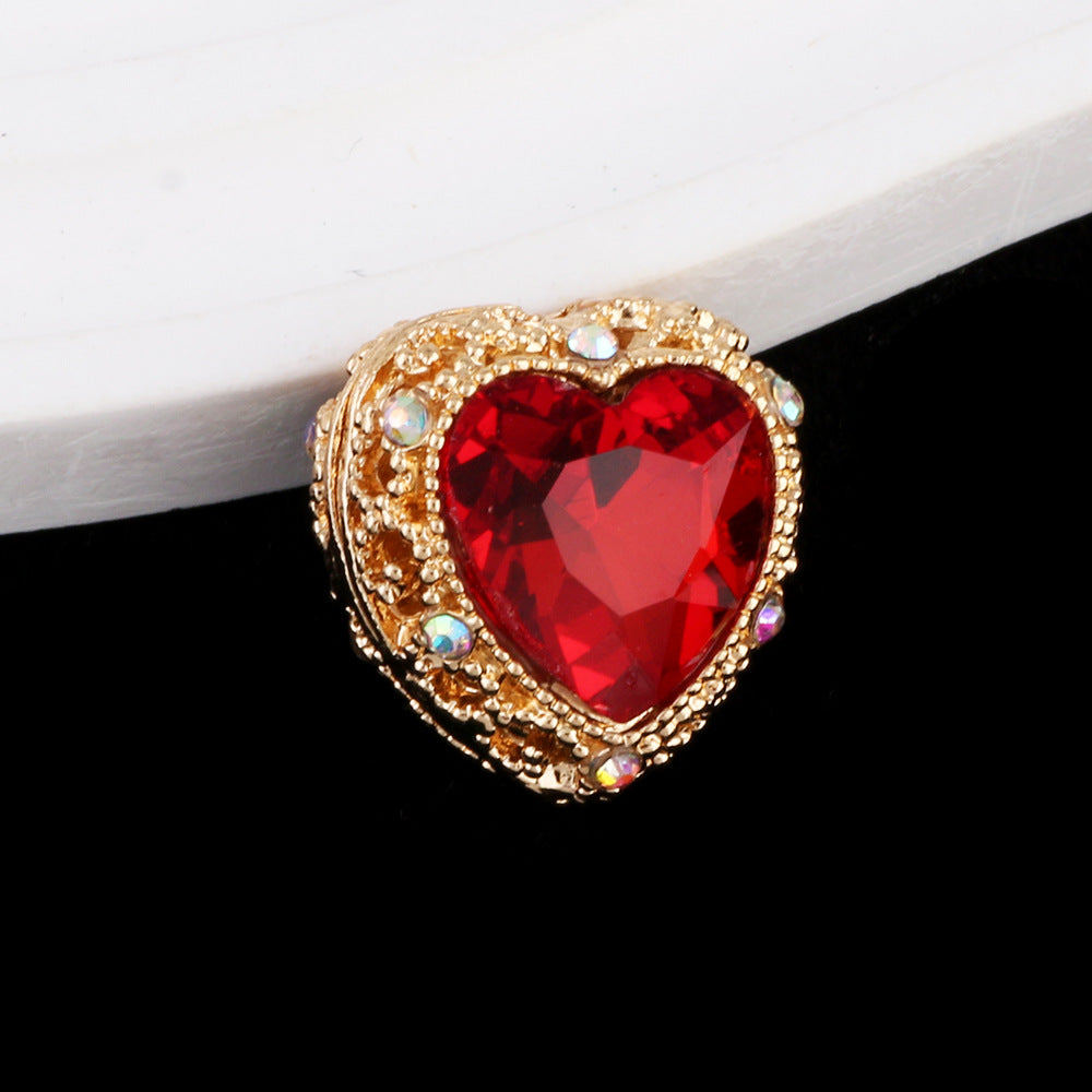 Double-Sided Heart Rhinestone Beads 22mm Alloy Encrusted 10pcs 27