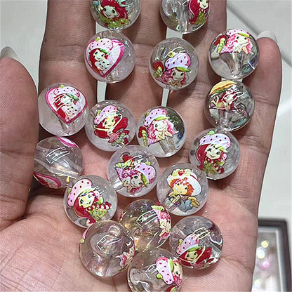Plating Round Acrylic Beads 16mm Strawberry Girl Design 100pcs 2