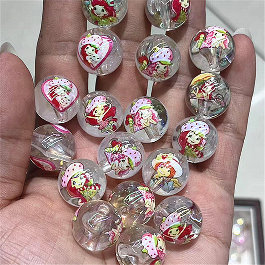 Plating Round Acrylic Beads 16mm Strawberry Girl Design 100pcs 2