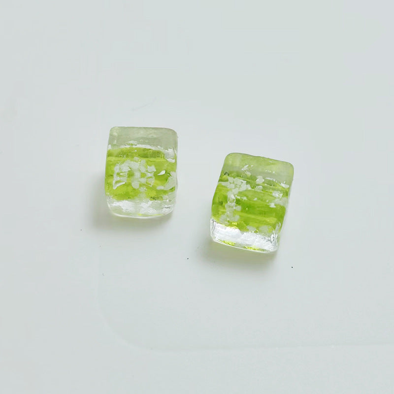 Lampwork Glass Beads Cube 12mm Glow In The Dark Floral Filled 20pcs 13