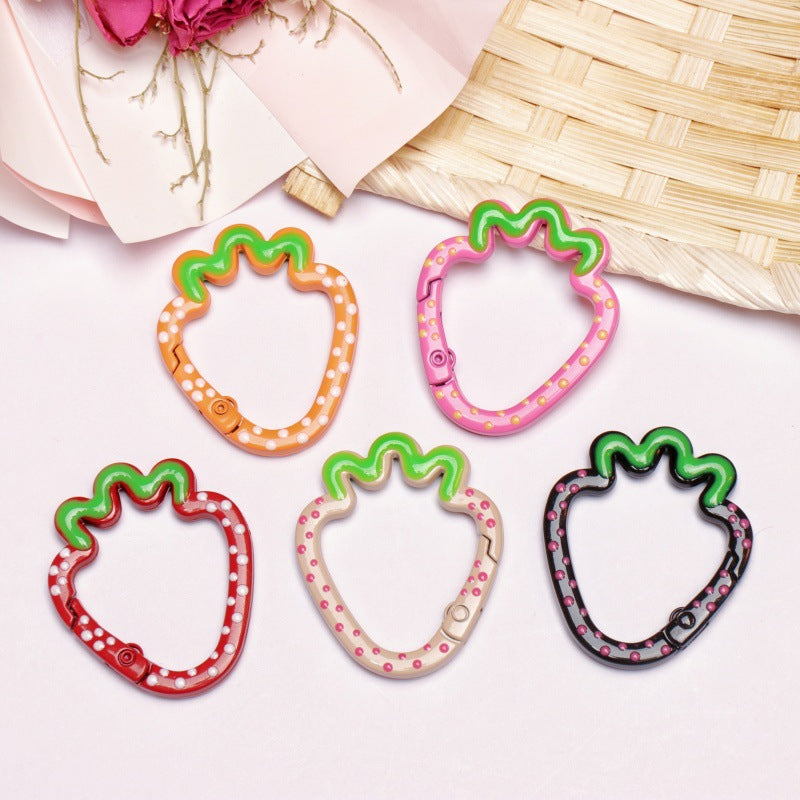 Alloy 37mm Strawberry Shaped Trigger Spring Keyrings 4pcs