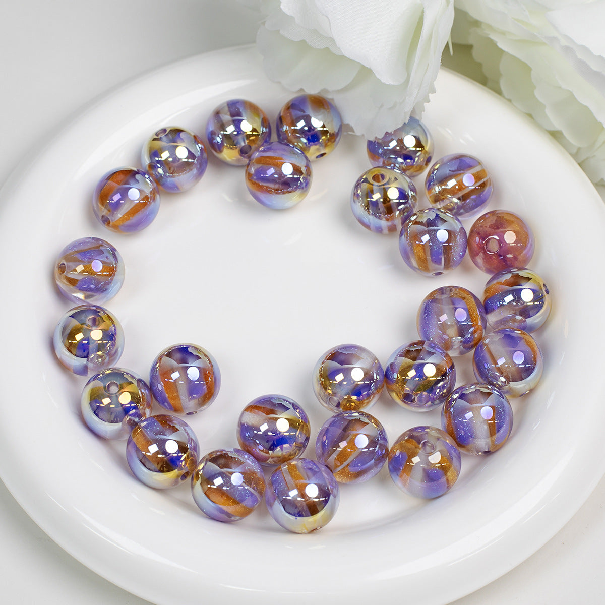 Gild Striped Resin Beads 16mm Round Multicolor 10pcs 15