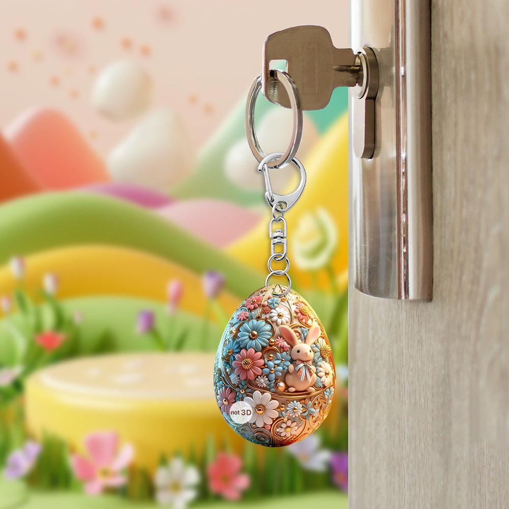 Easter Rabbit Keychain Acrylic Printed Garden Design 2pcs 6cm 2
