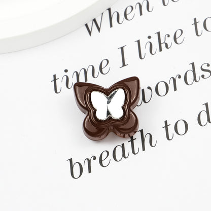 Painted Butterfly and Bear Acrylic Beads Imitation Zirconia Embedded 6pcs 4
