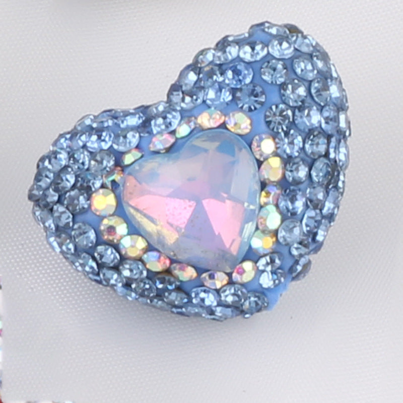 Rhinestone Heart Clay Beads 24mm Colorful Sparkling 6pcs 11