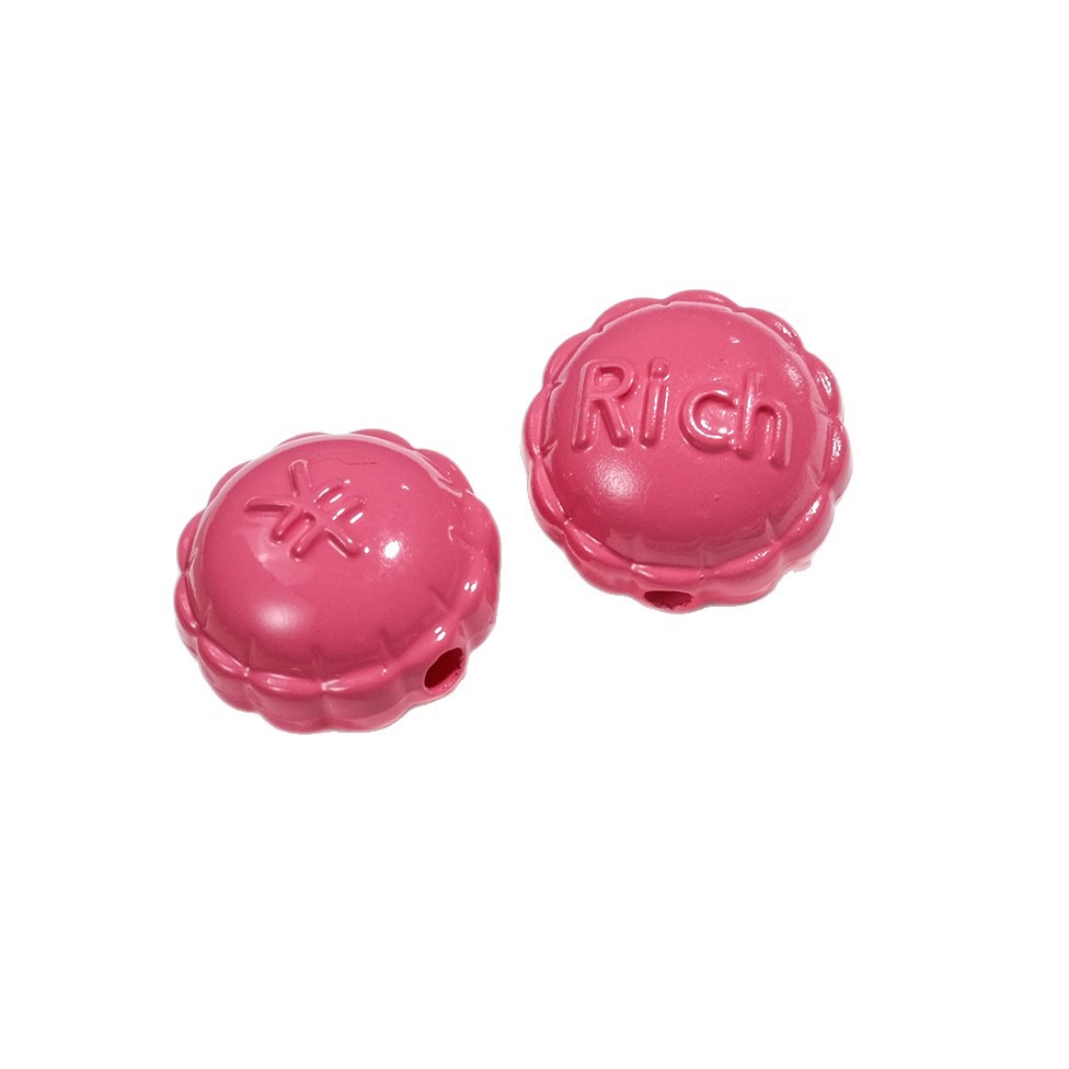 Word Rich Round Acrylic Beads 15mm Glossy Scalloped Edge 50pcs 3