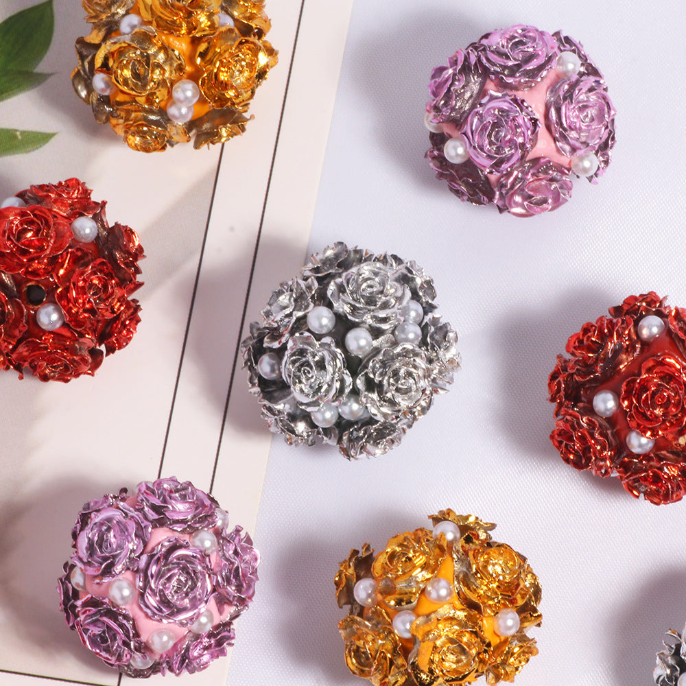 Flower Cluster Clay Beads 20mm Halloween Metallic Pearl Rhinestone 5pcs 2