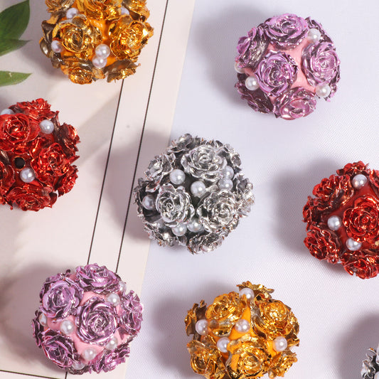 Flower Cluster Clay Beads 20mm Halloween Metallic Pearl Rhinestone 5pcs 2