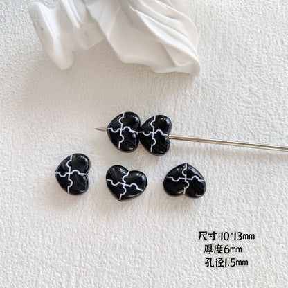 Baking Painted Black and White Metal Beads Quirky Shapes 10pcs 17