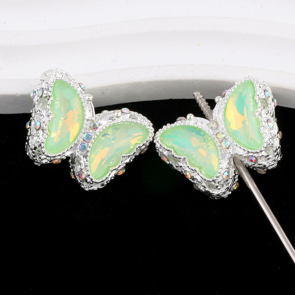 Butterfly Rhinestone Beads 28mm Colorful Silver Alloy 10pcs 15