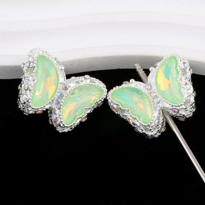 Butterfly Rhinestone Beads 28mm Colorful Silver Alloy 10pcs 15