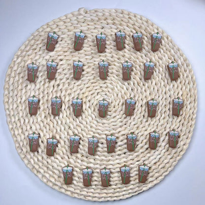 Silicone Focal Beads Camel Milk Tea Cup With Green Straw 20pcs 3