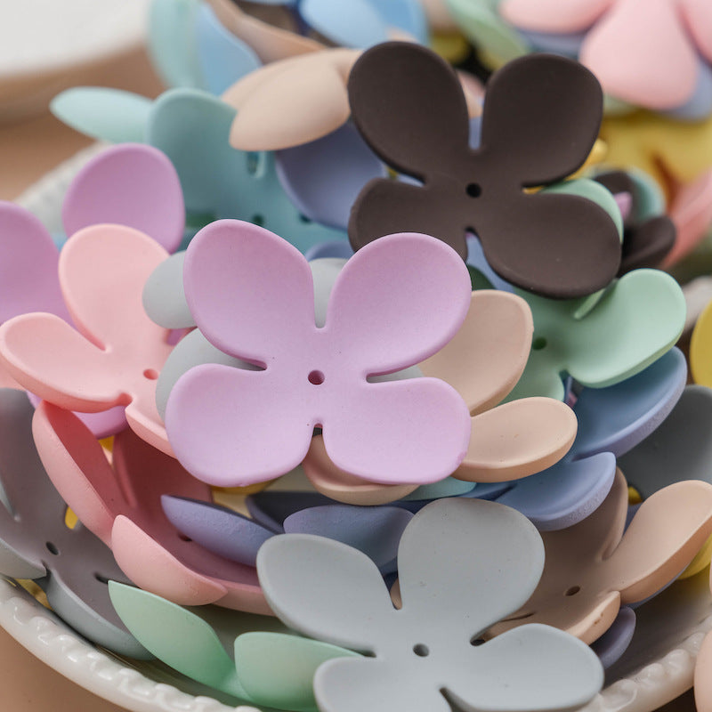 Rubberized Four-Petal Flower Acrylic Beads 41mm Matte Pastel 50pcs 3