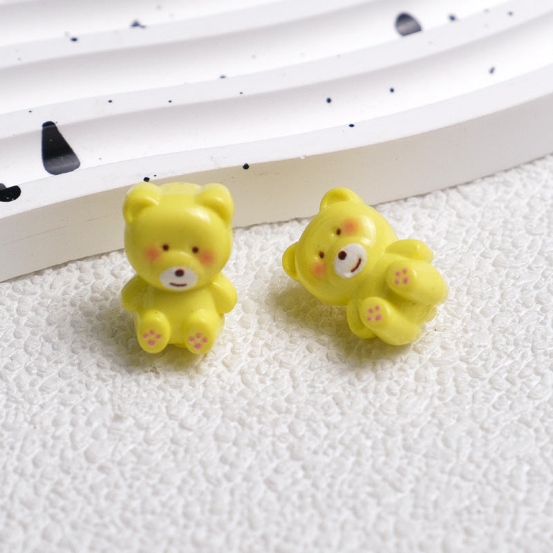 Cartoon Printed Teddy Bear Acrylic Beads 16mm Colorful Mixed 50pcs 6