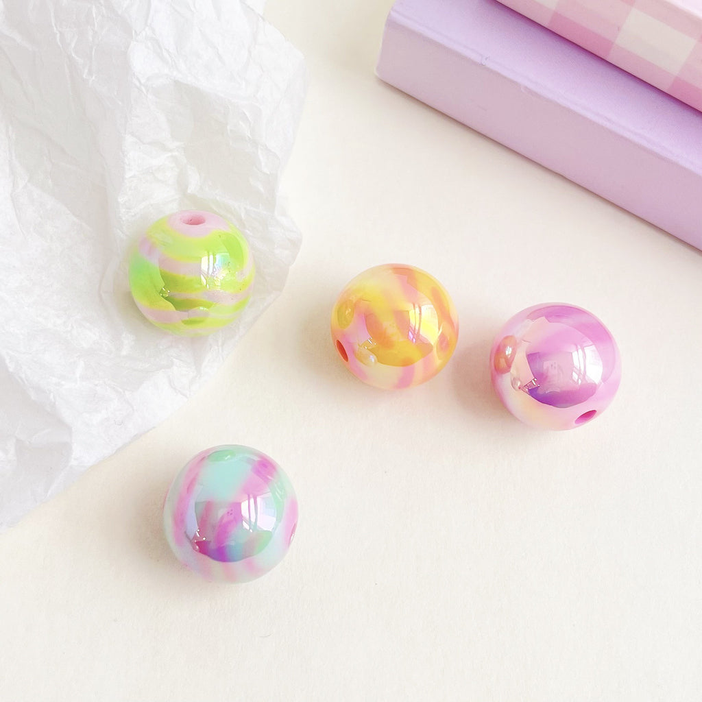 UV Plating Round Acrylic Beads 15mm Dual Color Flow 100pcs 2