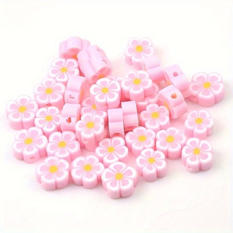 Flower Clay Beads 10mm Pink Plum Polymer 100pcs 2
