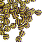 Plated Bubblegum Beads 16-22mm Deep Purple Rhinestone Striped Yellow 5pcs 4