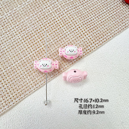 Cat and Bear Candy Painted Metal Beads 13 16mm Glossy 10pcs 13