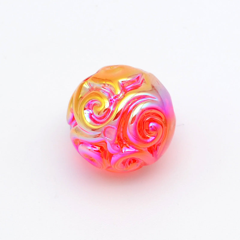 Plating Round Acrylic Beads 16mm UV Embroidered Iridescent 20pcs 7