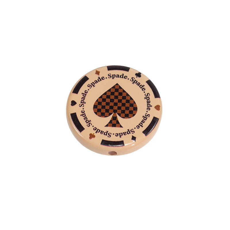 Flat Acrylic Beads 31mm Texas Chip Card Suits Printed 10pcs 12